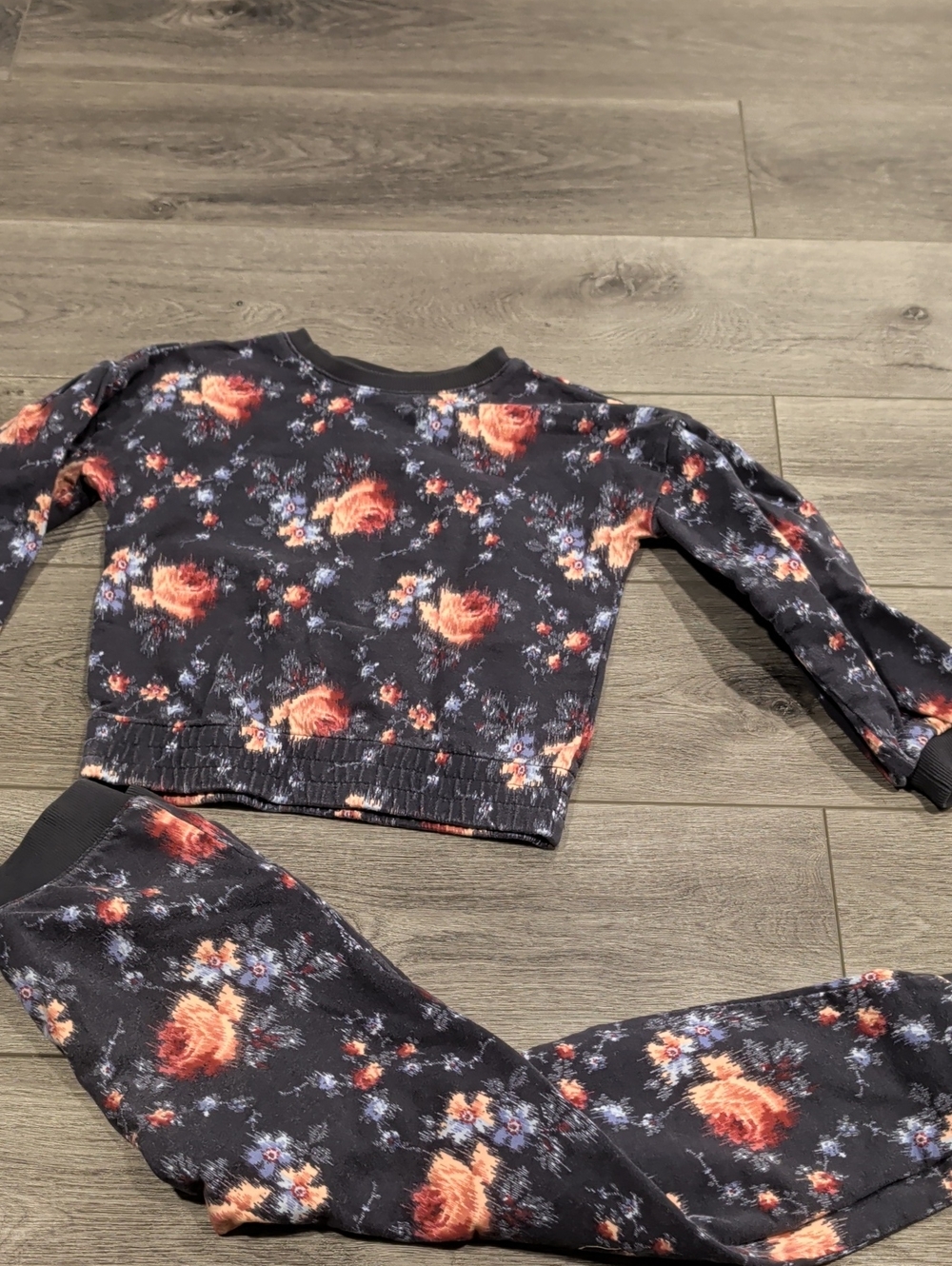 Janie and Jack Black Sweatshirt & Joggers Set with Floral Print